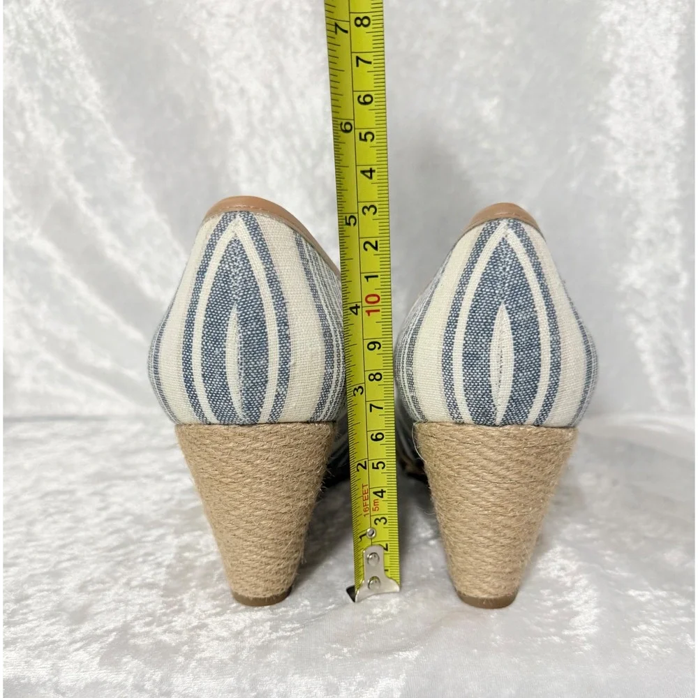 Easy Spirit Brigette Size-8W Blue White Striped Espadrille Wedge Peep Toe Shoes